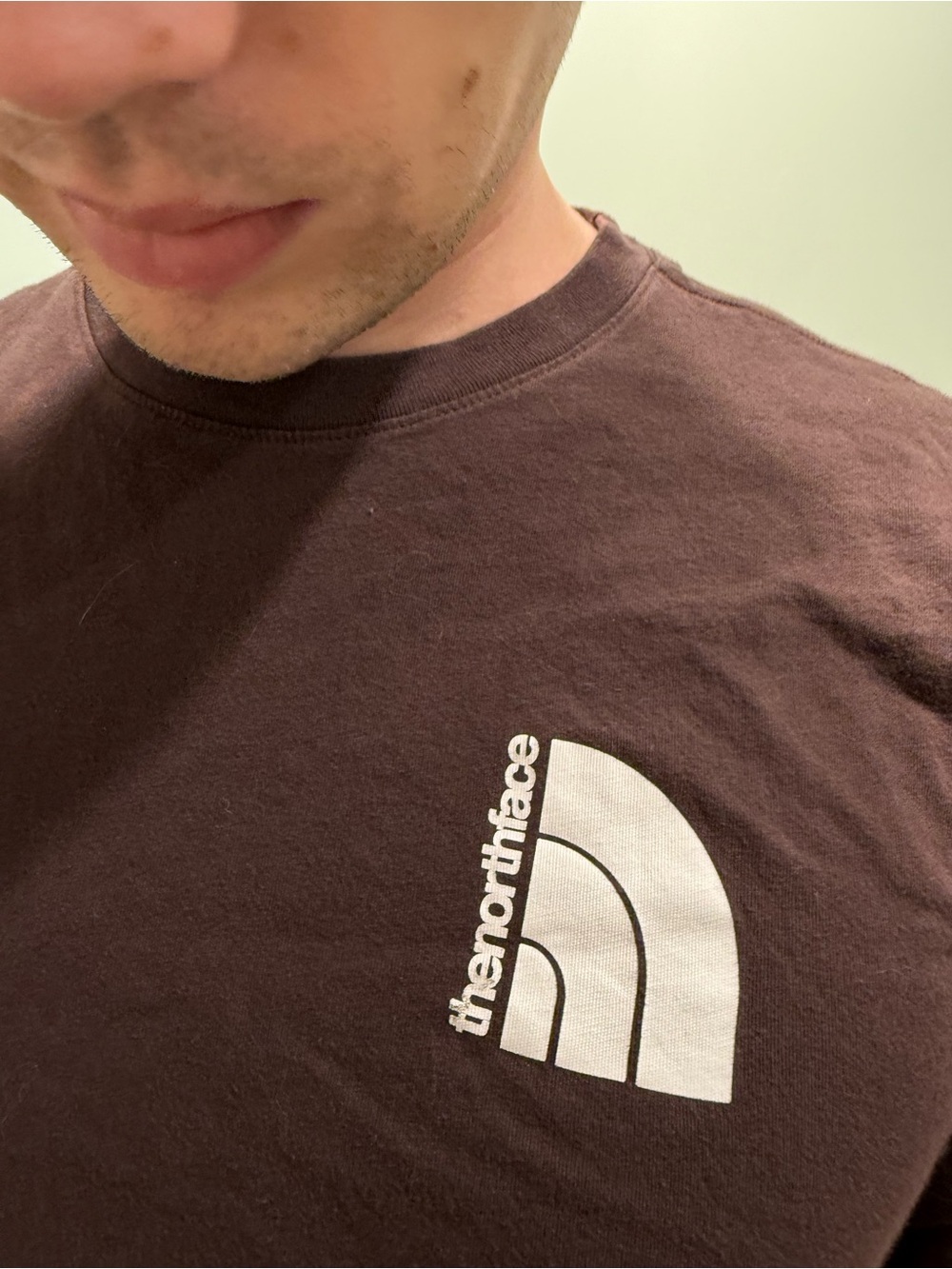 The North Face Men's Chest Logo Short Sleeve Tee — Dark Brown with White Logo